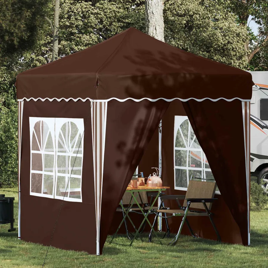 Tente de fête pop-up 195 x 195 x 245 cm Marron Tissu Oxford
