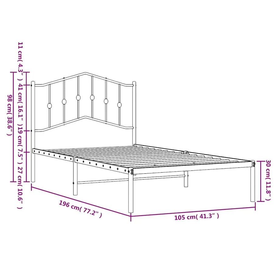 Cadre de lit métal sans matelas avec tête de lit noir 100x190cm - 10