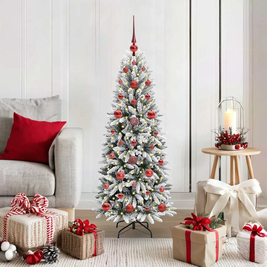 Sapin de Noël artificiel avec 150 LED avec support Blanc 120 cm