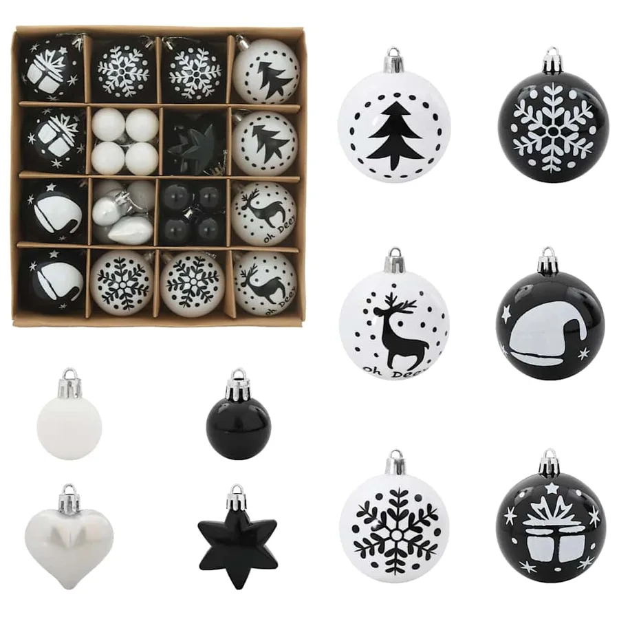 Ensemble de Boules de Noël 40 pcs Noir et Blanc Plastique - 2