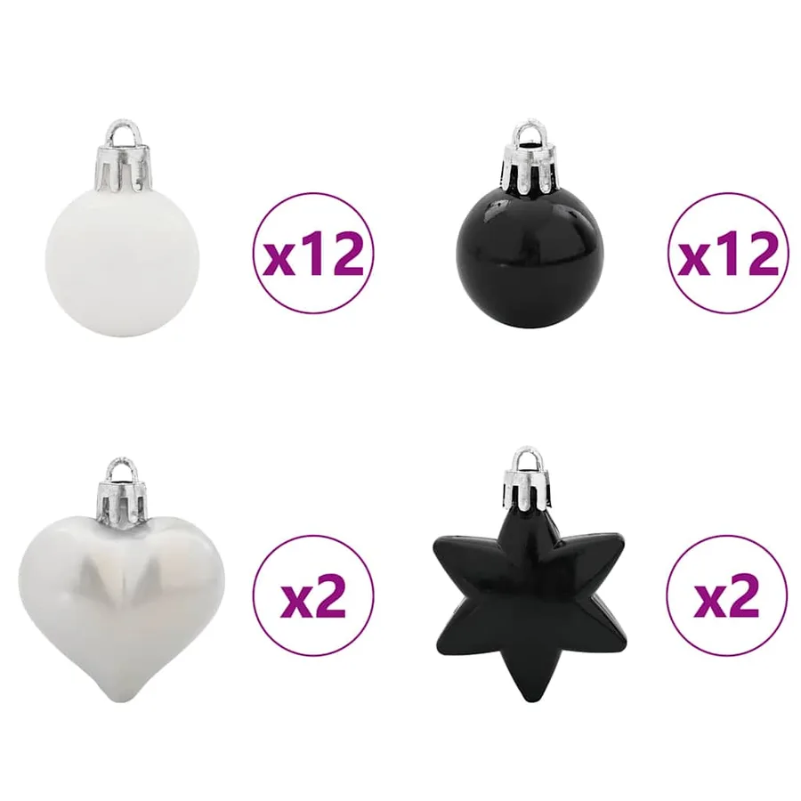 Ensemble de Boules de Noël 40 pcs Noir et Blanc Plastique - 5
