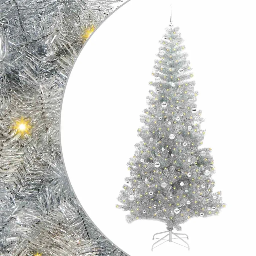 Sapin de Noël avec 300 LED avec support Argent 240 cm PET - 2