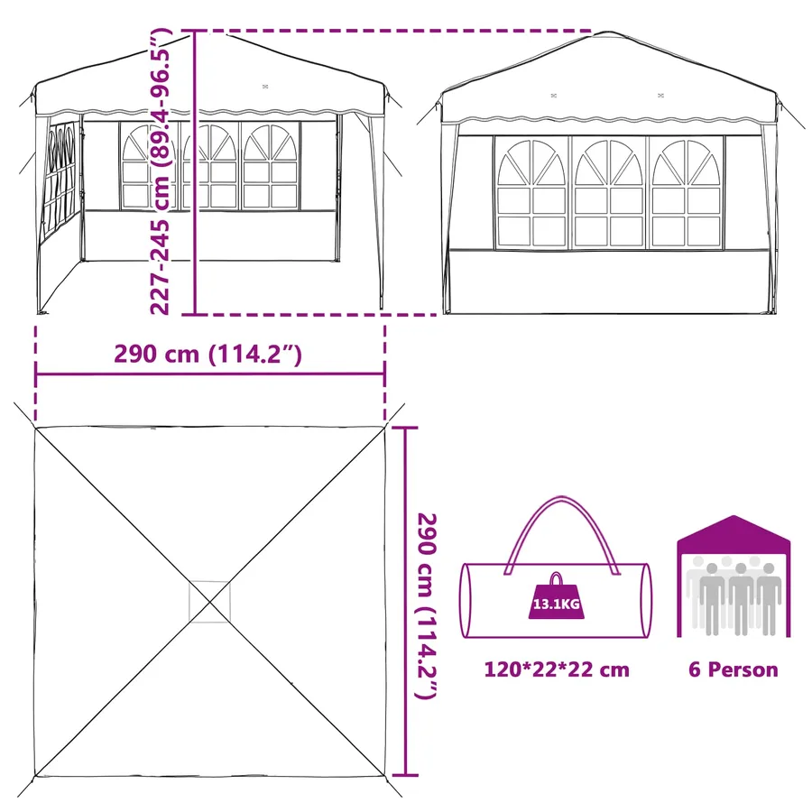 Tente de fête pop-up 288 x 288 x 245 cm Vert Tissu Oxford - 18
