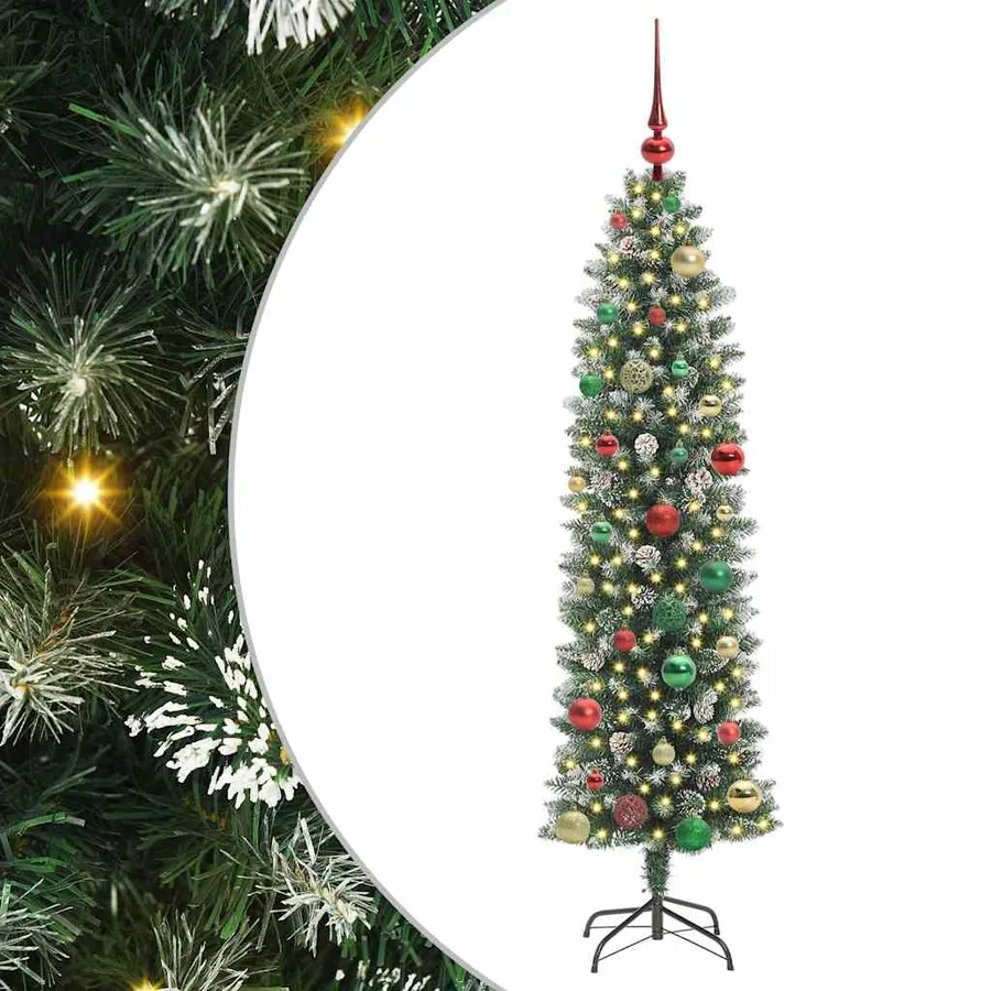 Arbre de Noël artificiel slim avec 150 LED Vert et blanc 150 cm - 2