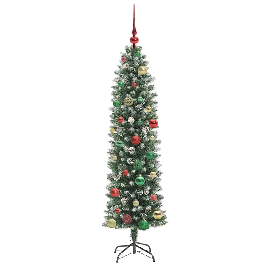Arbre de Noël artificiel slim avec 150 LED Vert et blanc 150 cm - 6