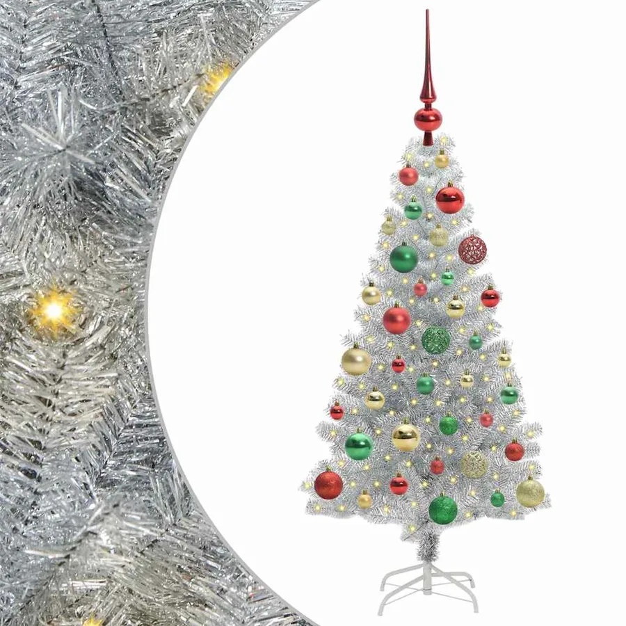 Sapin de Noël avec 150 LED avec support Argent 120 cm PET - 2