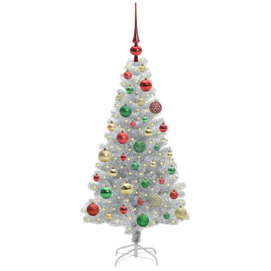 Sapin de Noël avec 150 LED avec support Argent 120 cm PET - 3