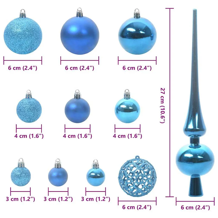 Ensemble de Boules de Noël avec 300 LED 120 pcs Bleu Plastique - 9