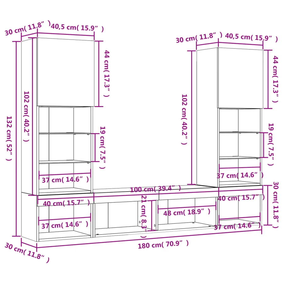 Unités murales TV avec LED 5 pcs chêne fumé bois d'ingénierie - 20