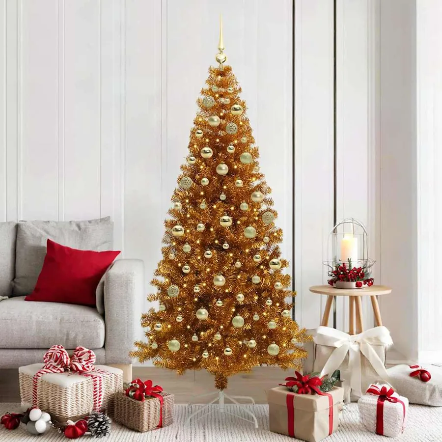 Sapin de Noël avec 300 LED avec support Doré 180 cm PET