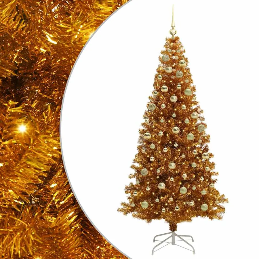 Sapin de Noël avec 300 LED avec support Doré 180 cm PET - 2