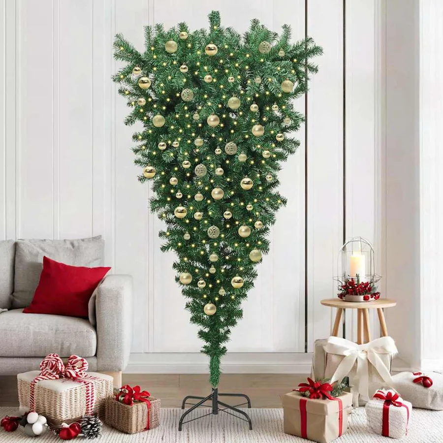 Sapin de Noël artificiel pré-éclairé à l'envers avec ensemble de boules