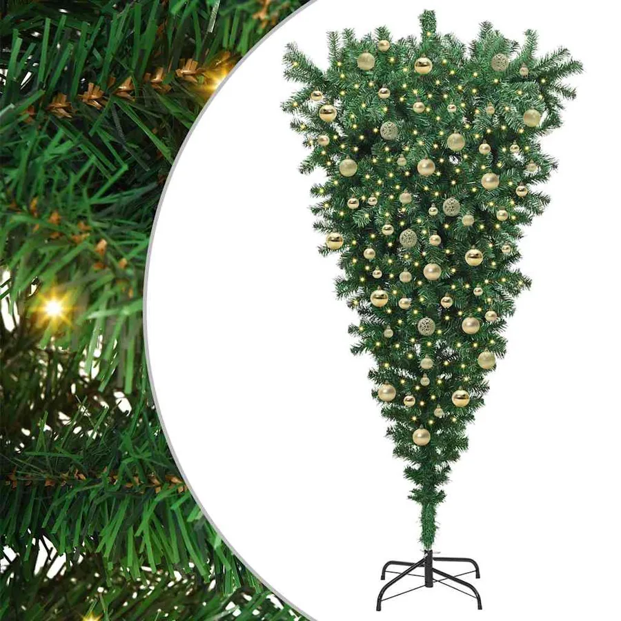 Sapin de Noël artificiel pré-éclairé à l'envers avec ensemble de boules - 2