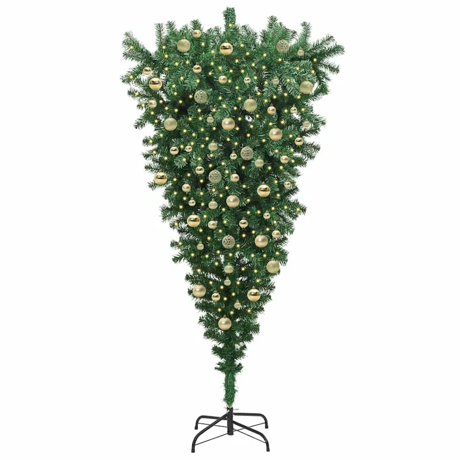 Sapin de Noël artificiel pré-éclairé à l'envers avec ensemble de boules - 3