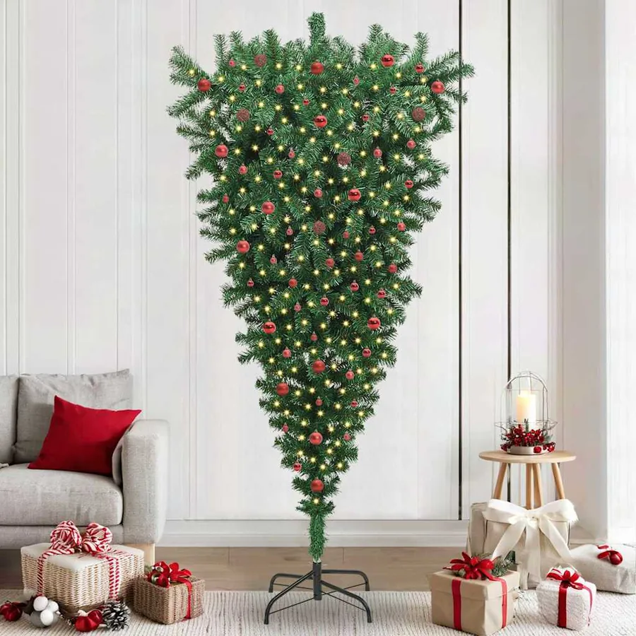 Sapin de Noël artificiel pré-éclairé à l'envers avec ensemble de boules