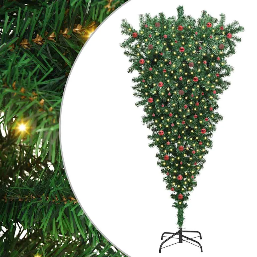 Sapin de Noël artificiel pré-éclairé à l'envers avec ensemble de boules - 2