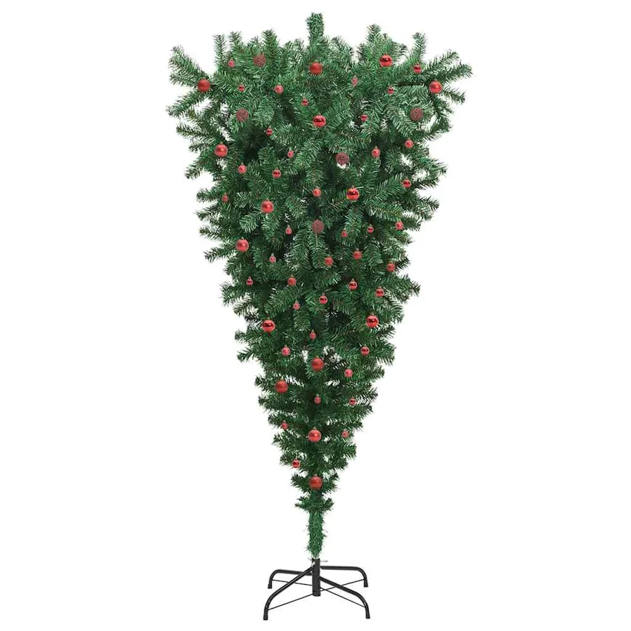 Sapin de Noël artificiel pré-éclairé à l'envers avec ensemble de boules - 4