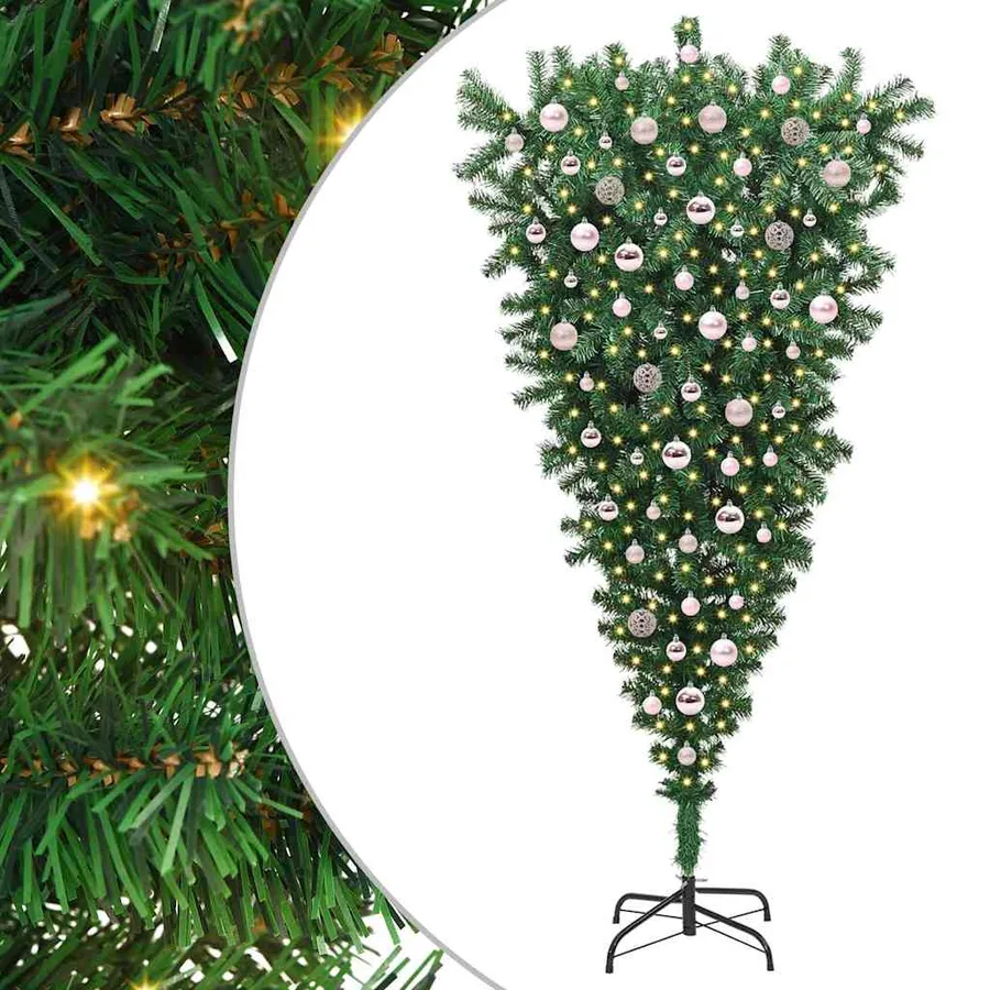 Sapin de Noël artificiel pré-éclairé à l'envers avec ensemble de boules - 2