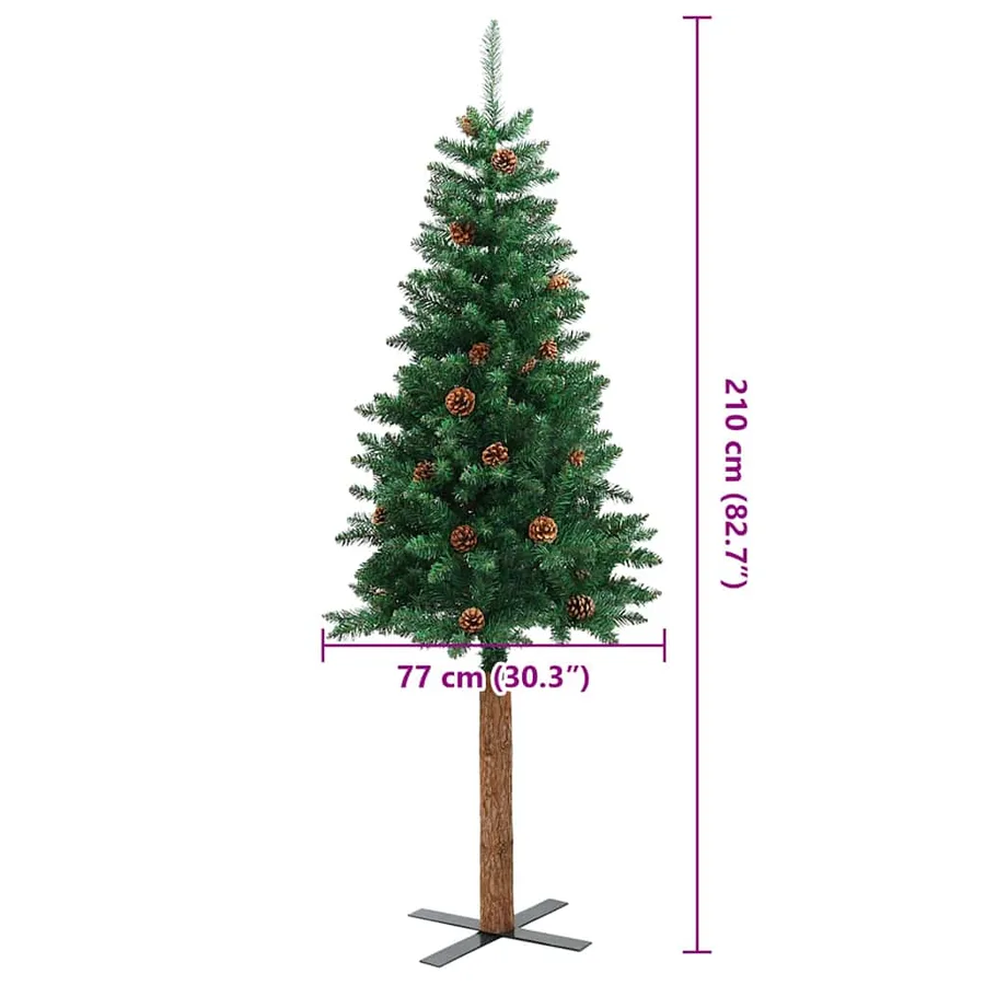 Sapin de Noël mince Vert 210 cm PVC et bois de pin massif - 14