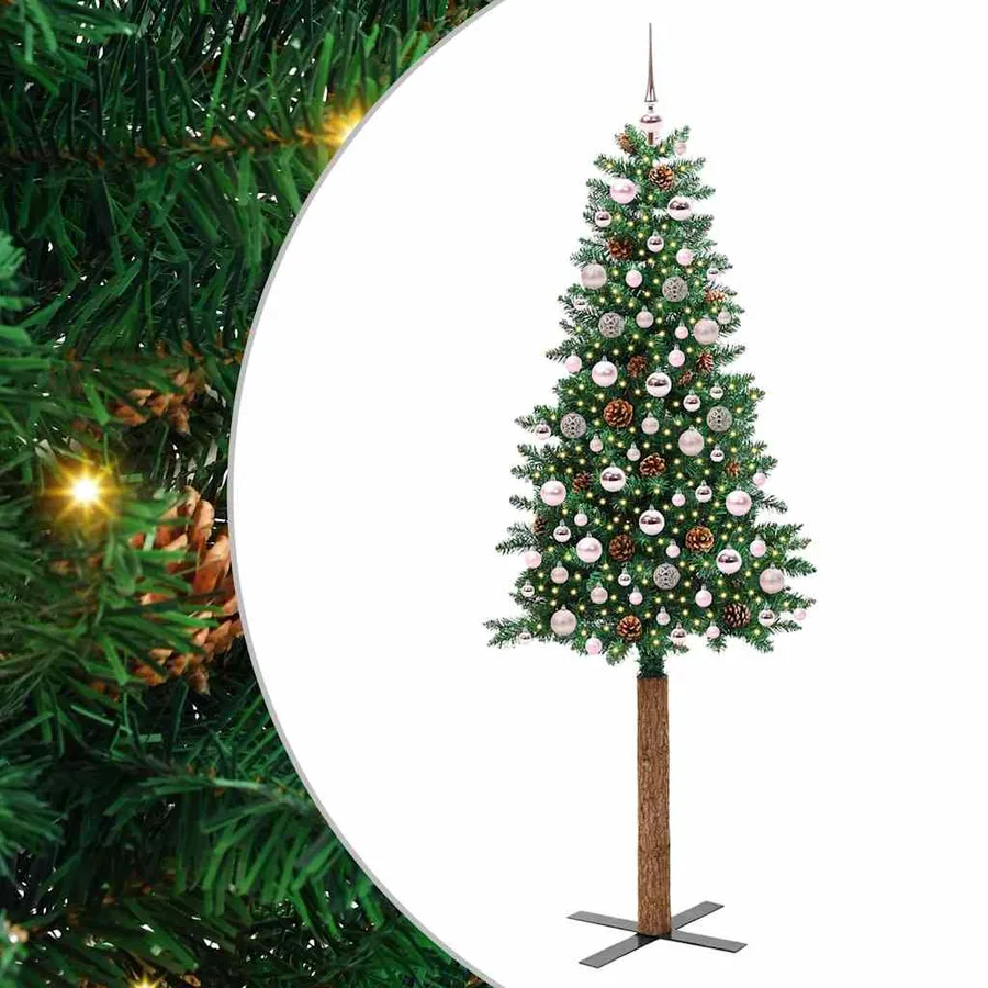 Sapin de Noël mince Vert 210 cm PVC et bois de pin massif - 2