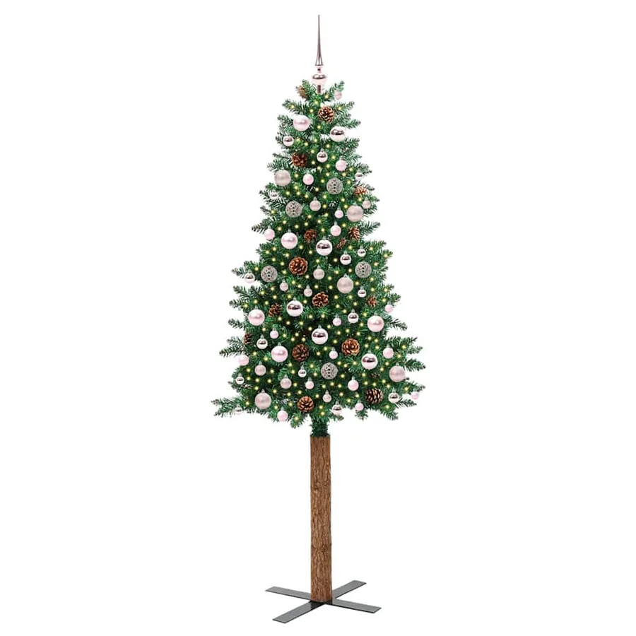 Sapin de Noël mince Vert 210 cm PVC et bois de pin massif - 3