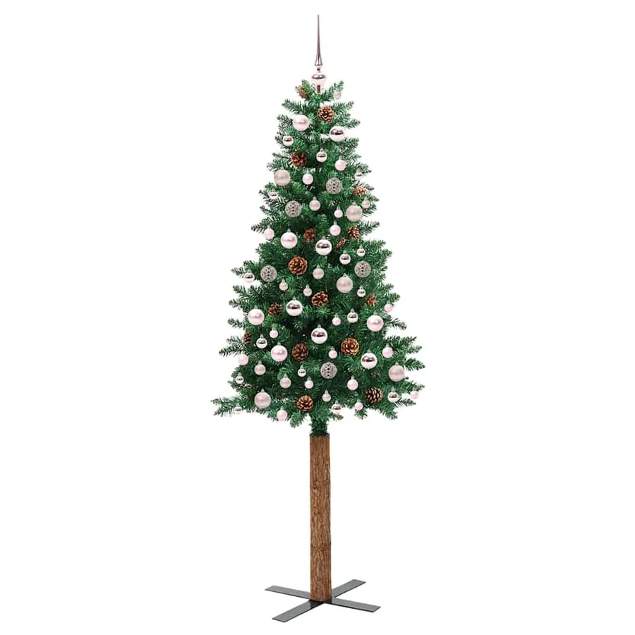 Sapin de Noël mince Vert 210 cm PVC et bois de pin massif - 4