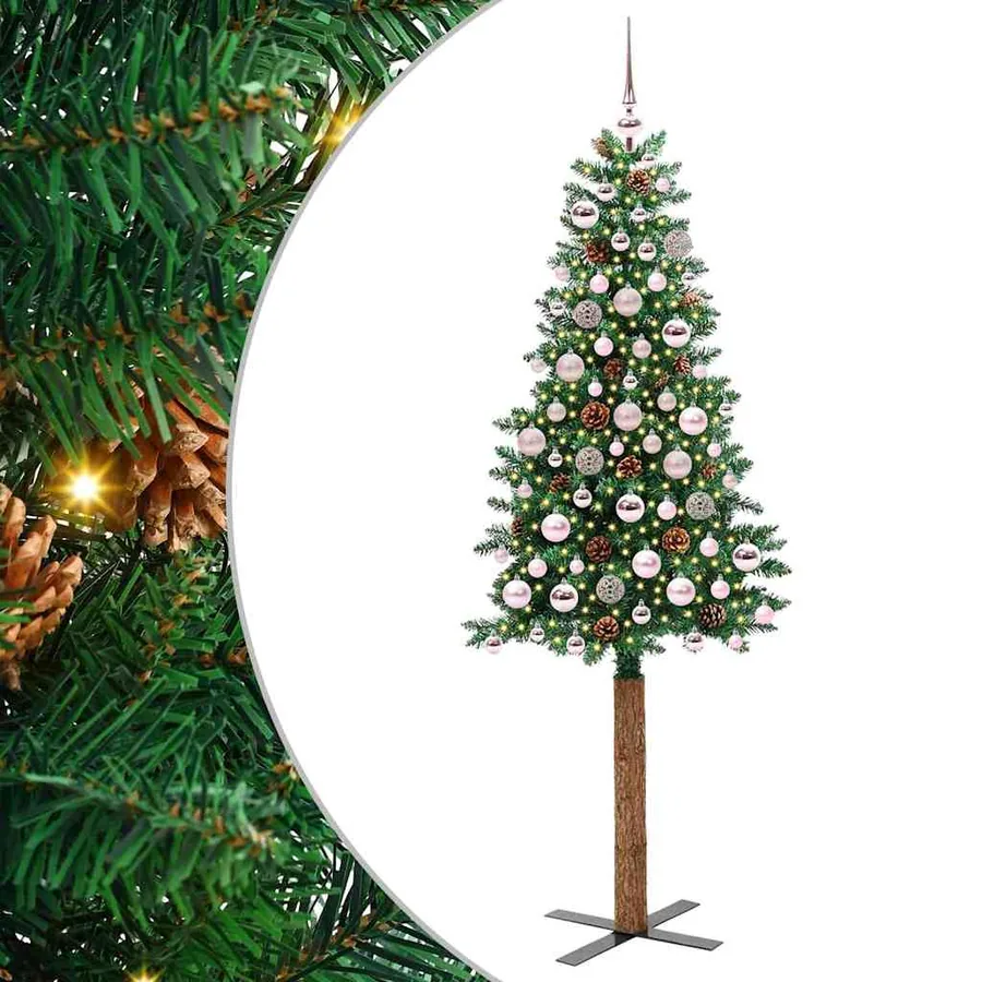 Sapin de Noël mince Vert 180 cm PVC et bois de pin massif