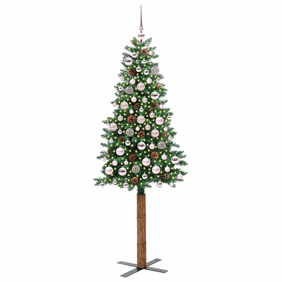 Sapin de Noël mince Vert 180 cm PVC et bois de pin massif - 2