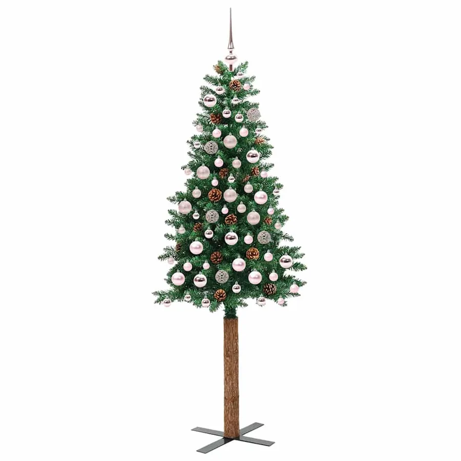 Sapin de Noël mince Vert 180 cm PVC et bois de pin massif - 3
