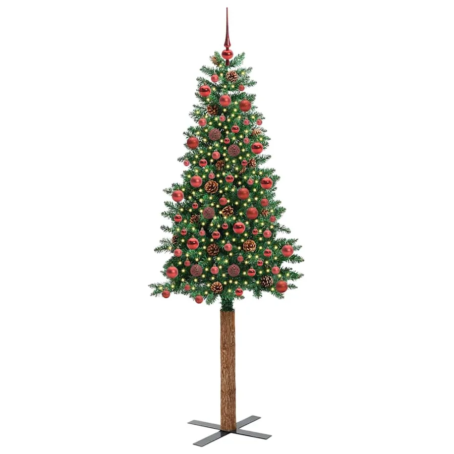 Sapin de Noël mince Vert 180 cm PVC et bois de pin massif - 2