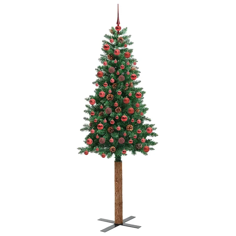 Sapin de Noël mince Vert 180 cm PVC et bois de pin massif - 3