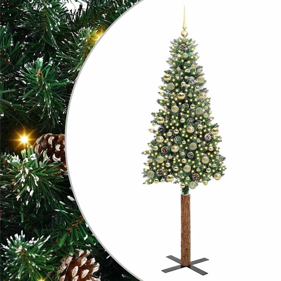 Sapin de Noël mince Vert 210 cm PVC et bois de pin massif - 2