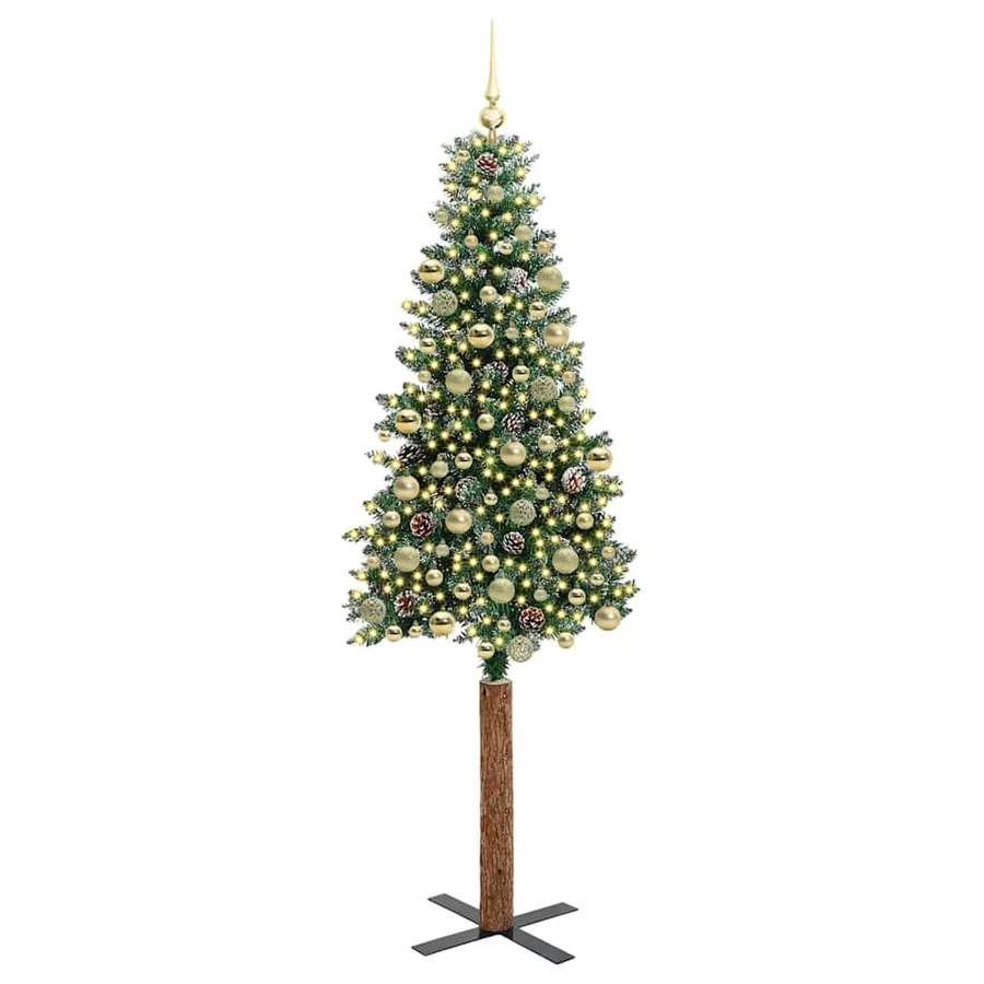 Sapin de Noël mince Vert 210 cm PVC et bois de pin massif - 3
