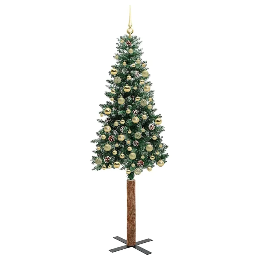 Sapin de Noël mince Vert 210 cm PVC et bois de pin massif - 4