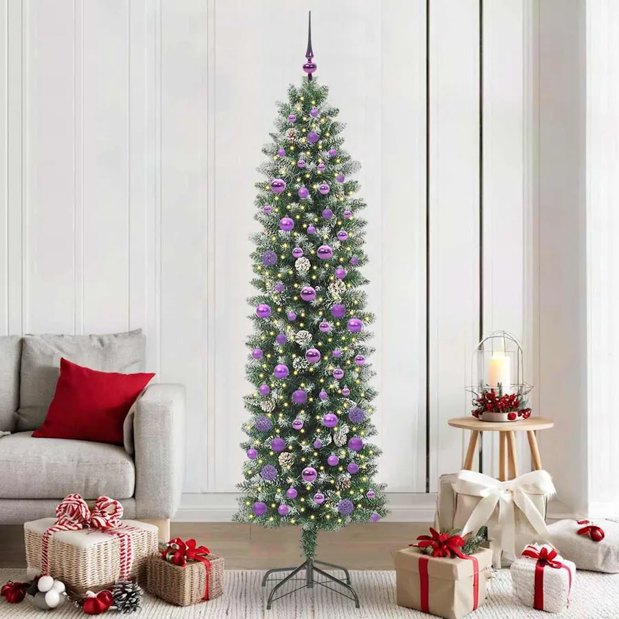 Arbre de Noël artificiel slim avec 300 LED Vert et blanc 210 cm