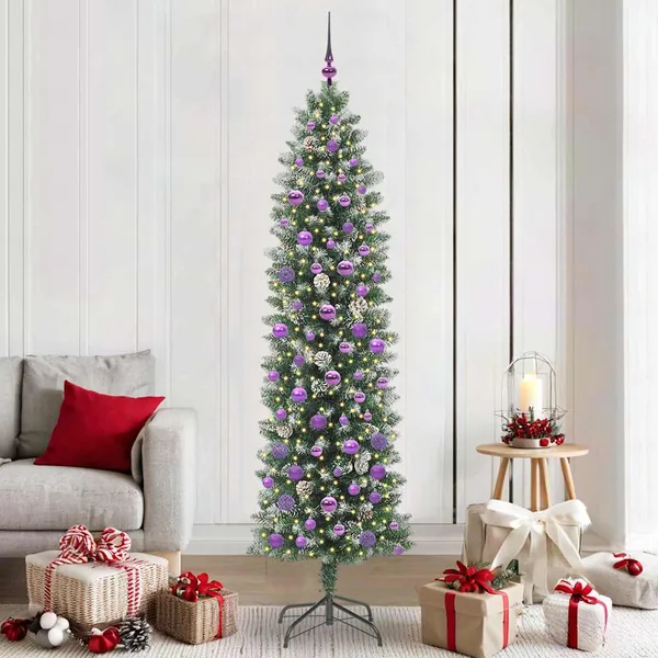 Arbre de Noël artificiel slim avec 300 LED Vert et blanc 210 cm