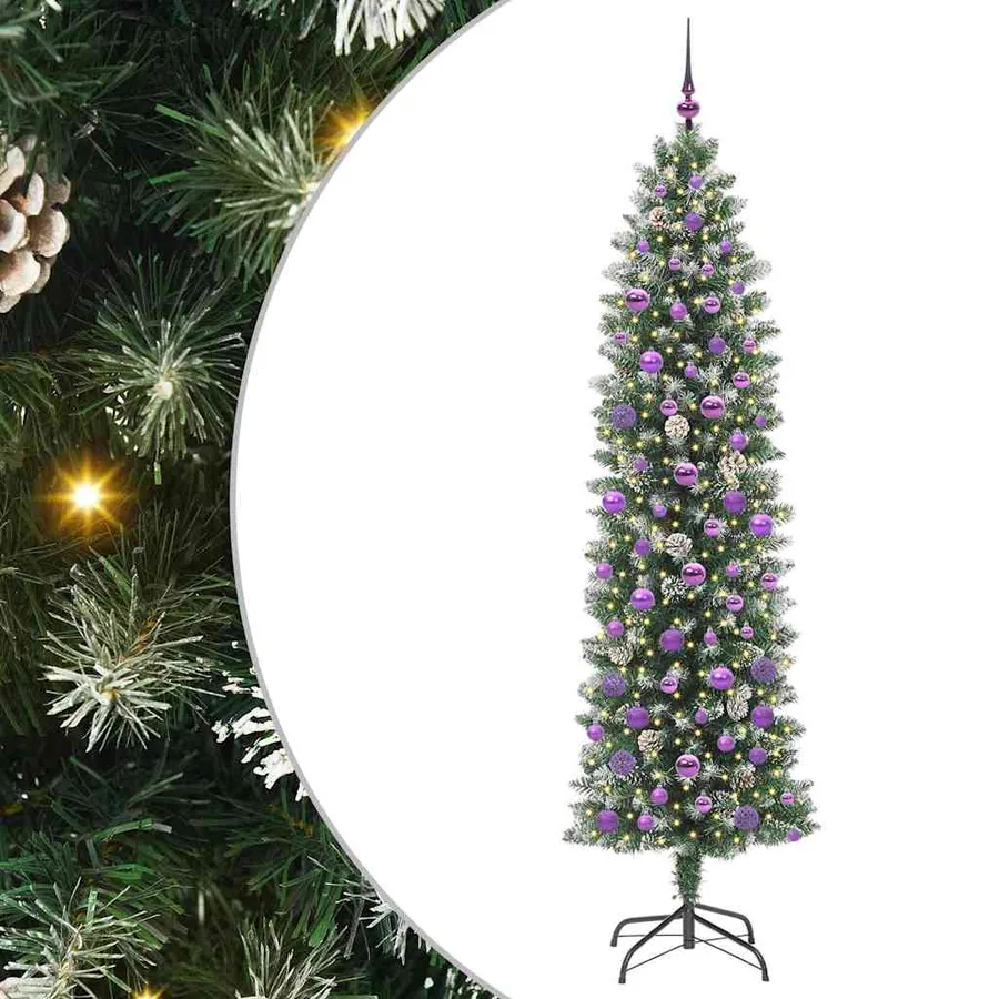 Arbre de Noël artificiel slim avec 300 LED Vert et blanc 210 cm - 2