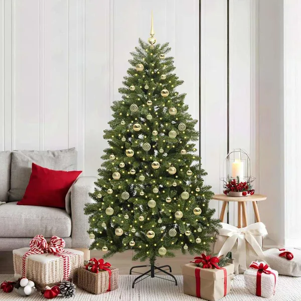Sapin de Noël artificiel avec 300 LED Vert 180 cm PVC et métal