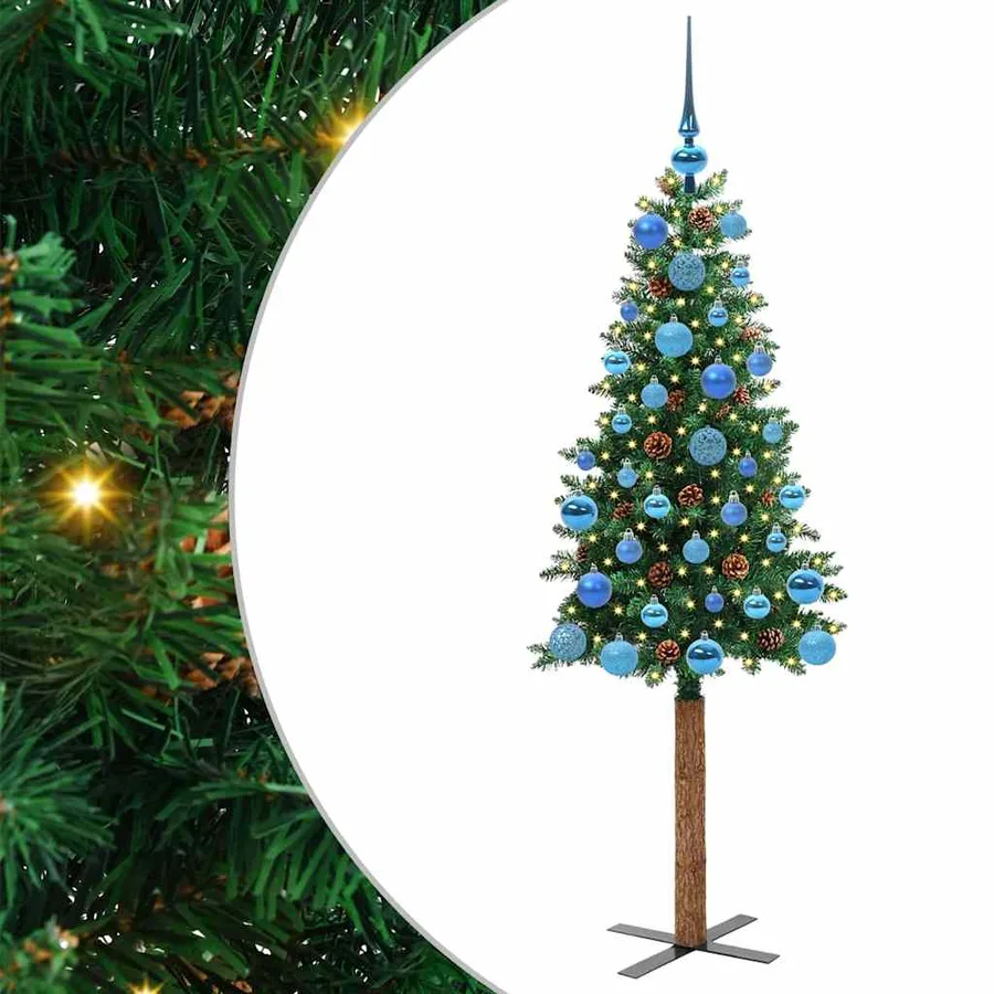 Sapin de Noël mince Vert 150 cm PVC et bois de pin massif - 2