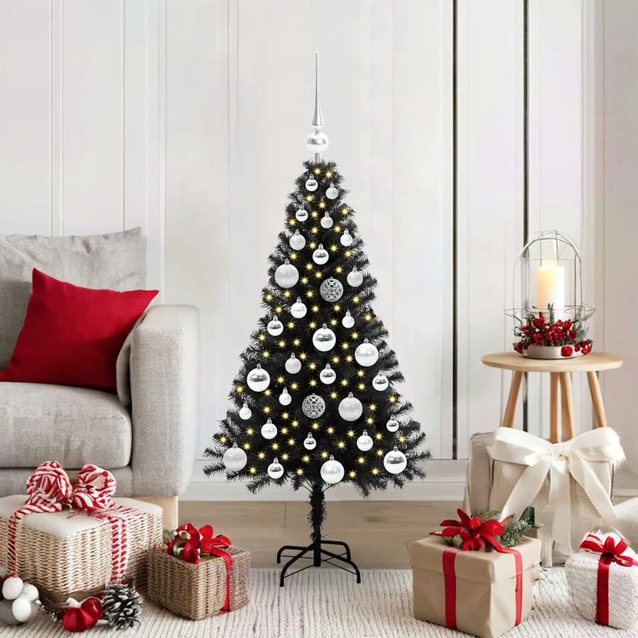 Sapin de Noël avec 150 LED avec support Noir 120 cm PVC