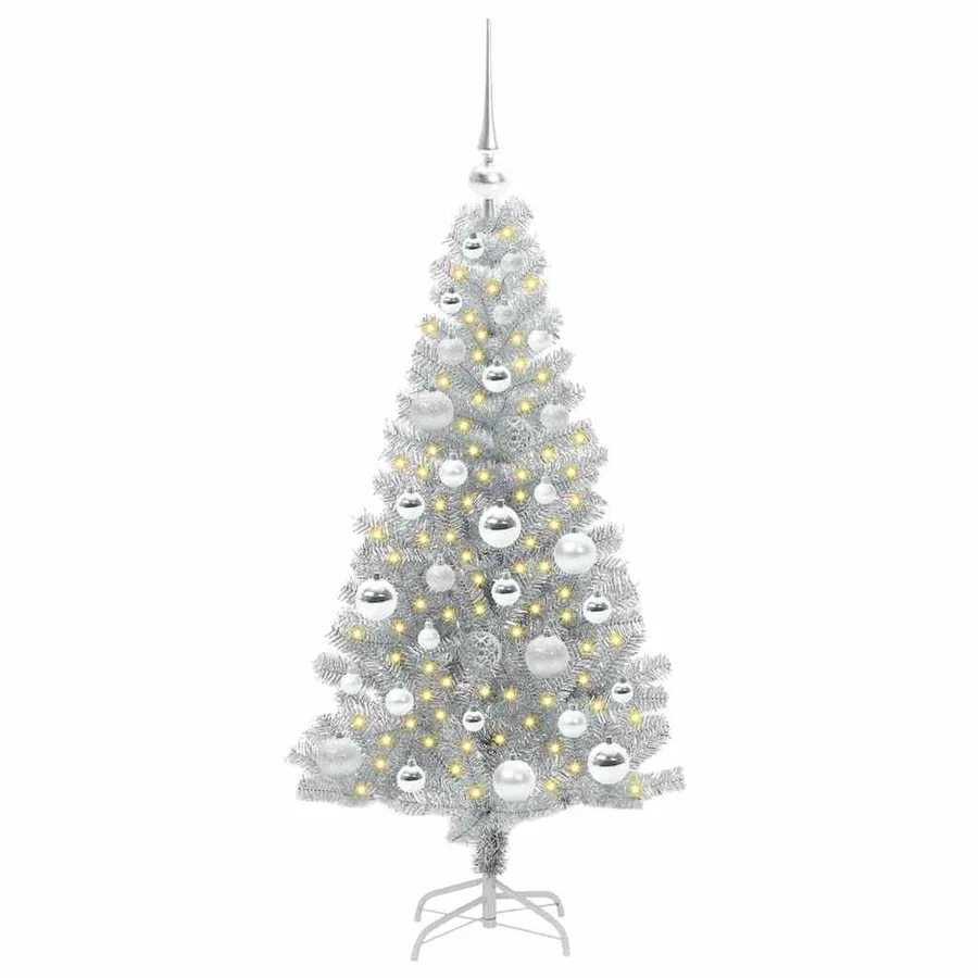 Sapin de Noël avec 150 LED avec support Argent 120 cm PET - 3