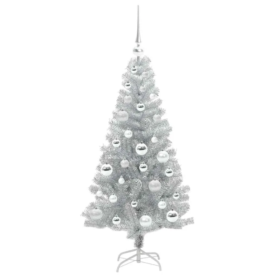 Sapin de Noël avec 150 LED avec support Argent 120 cm PET - 4