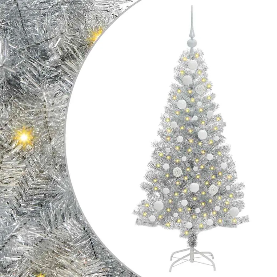 Sapin de Noël avec 150 LED avec support Argent 120 cm PET - 2