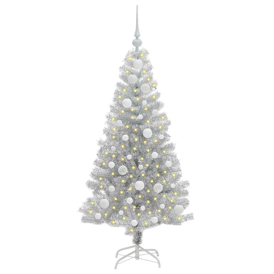 Sapin de Noël avec 150 LED avec support Argent 120 cm PET - 3