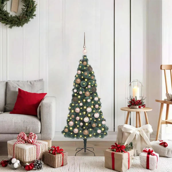 Sapin de Noël artificiel pré-éclairé avec set de boules 120 cm