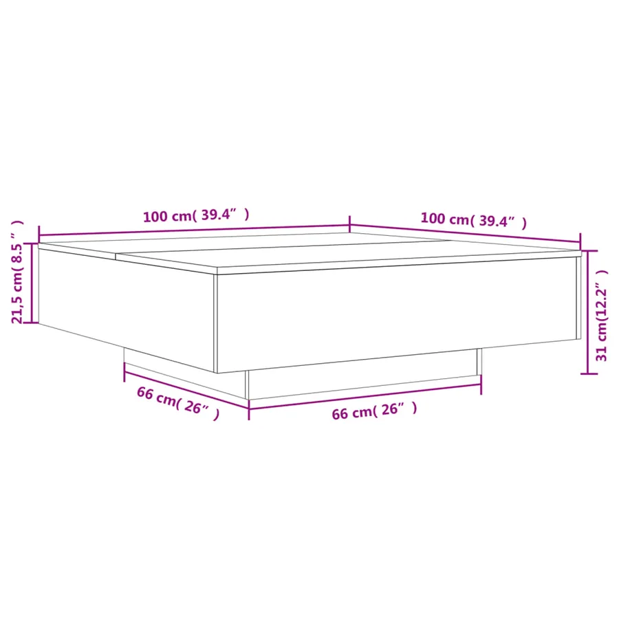 Table basse chêne fumé 100x100x31 cm bois d'ingénierie - 10