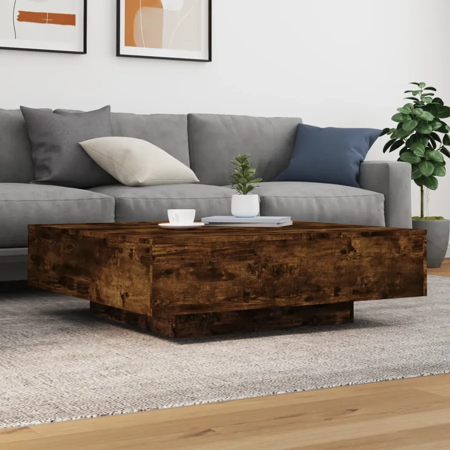 Table basse chêne fumé 100x100x31 cm bois d'ingénierie - 3