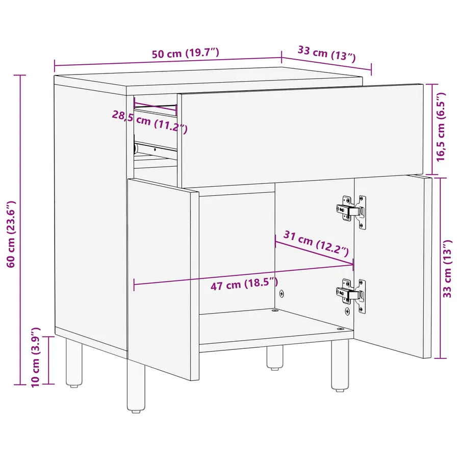 Cabinet de chevet Blanc 50 x 33 x 60 cm Bois de mangue massif - 12