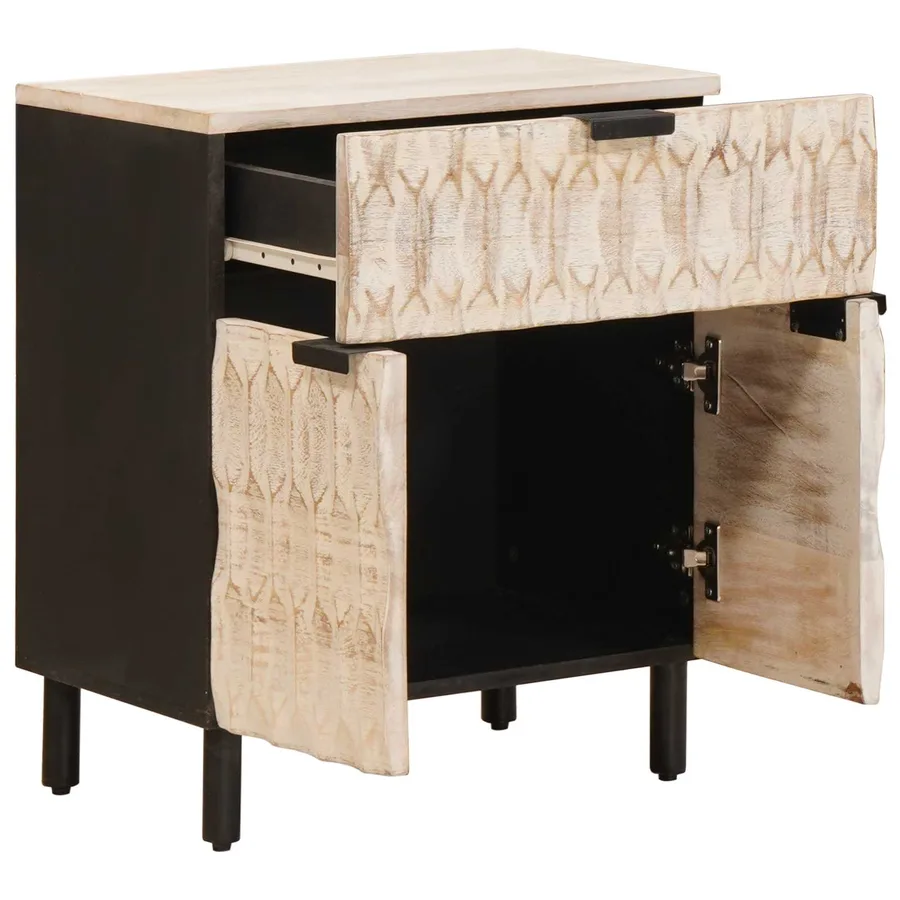 Cabinet de chevet Blanc 50 x 33 x 60 cm Bois de mangue massif - 2