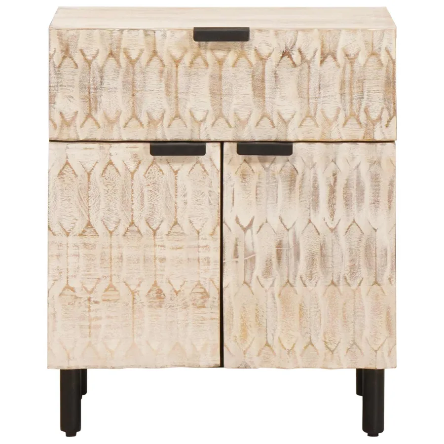 Cabinet de chevet Blanc 50 x 33 x 60 cm Bois de mangue massif - 3